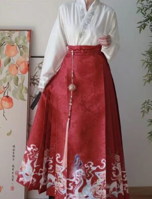 【 月狐生莲 】Mamian Skirt Set Airplane Sleeve Shirt Daily Improved Commuter Chinese Half Skirt