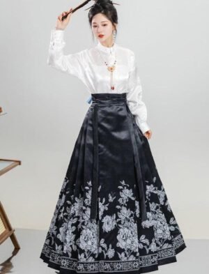 【 远山乔 】 Mamian Shirt Suit Daily Improved Commuter New Chinese Skirt