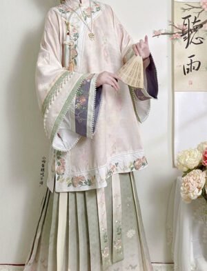 【 陌上花开 】Hanfu Recovery Full Placket Heavy Embroidery Inverted Large Sleeve Qing Han Ancient Costume Suit