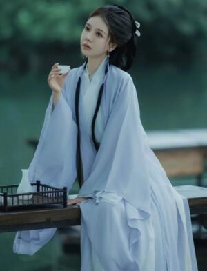 【 揽月 】Ancient Large-Sleeved Shirt Hanfu Wei Jin Style Cross-Collar Straight Train Fairy Suit