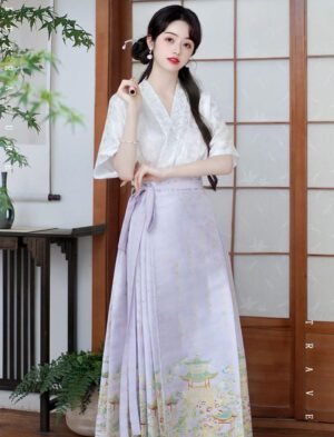 【 兰亭序 】New Chinese Jacquard Mamian Skirt One Piece Slant Lapel V-Neck Heavy Makeup Flower Weaving Gold Half-body Skirt