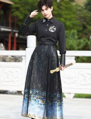 【 星落 】Black And Blue Gold Woven Hanfu Mamian Skirt Han Element Skirt Shirt Set