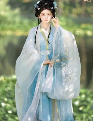 【 落云花 】Tang Made Ancient Chinese Style Double Layers Big Sleeve Shirt Straight Train Waist-Length Dress Hanfu Suit