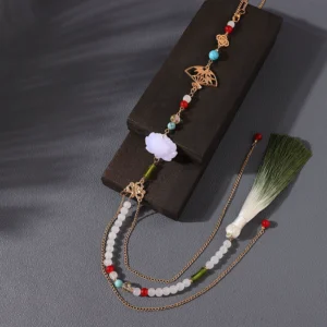 Guofeng Green Lotus Forbidden Step Press Flap Long Tassel Waist Chain Pendant Hanfu Accessories